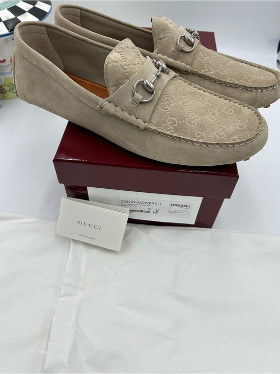 Men\'s Gucci GG logo suede driver loafers size 13 fits 13.5 US made in Italy main image 5